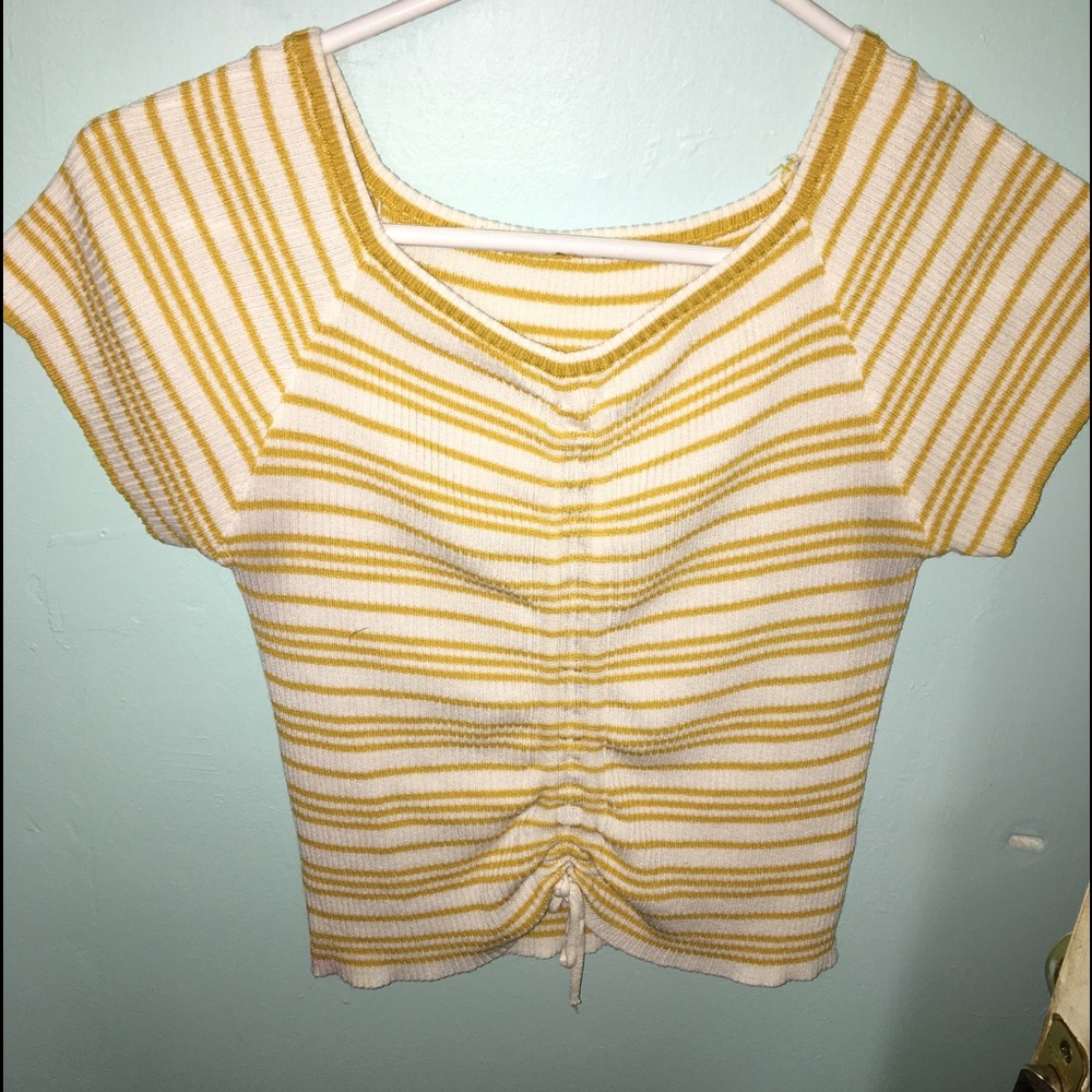 A white and yellow stripe crop top